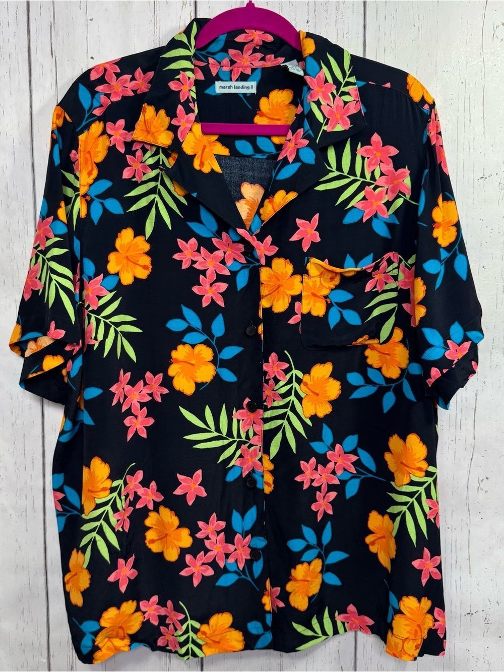 Marsh Landing Tropical Hawaiian Floral Button Front Camp Shirt 2X Resortwear